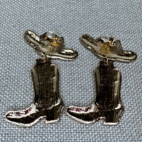 Western "Let's Go Girls" Rhinestone Earrings (Red & Gold, Cowboy, Bachelorette) - Picture 6 of 8